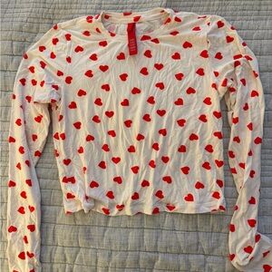 Skims Sleep Long Sleeve Red Hearts